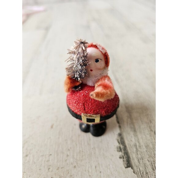 Antique glitter german Santa tree flocked tinsel mini Xmas decor as is - Picture 1 of 9